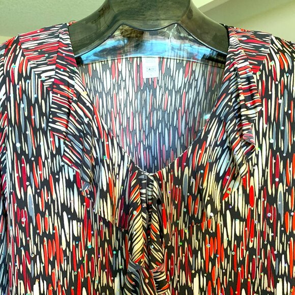 NWOT Brittany Black Ruffled V-Neckline Sequined Blouse Poly/Spandex size Large - Picture 1 of 7